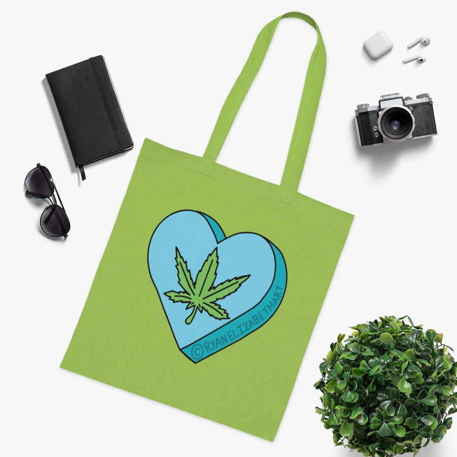 Weed Leaf Candy Heart Tote