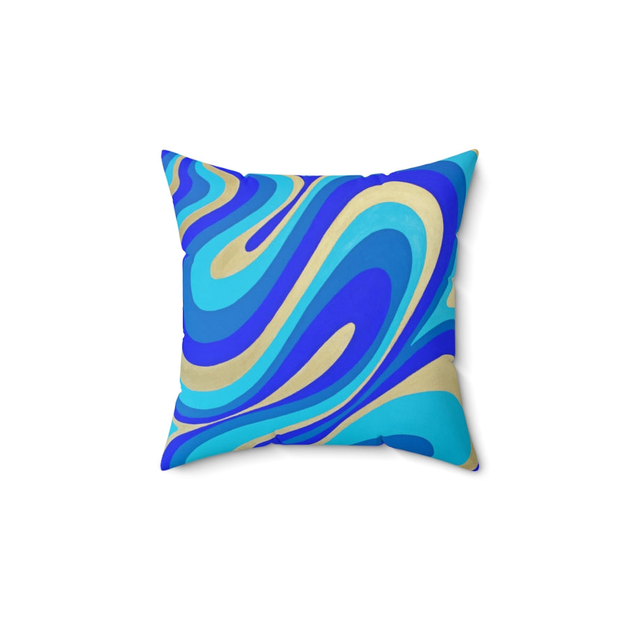 Blue & Gold Trippy Lines Throw Pillow