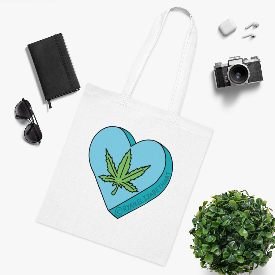 Weed Leaf Candy Heart Tote