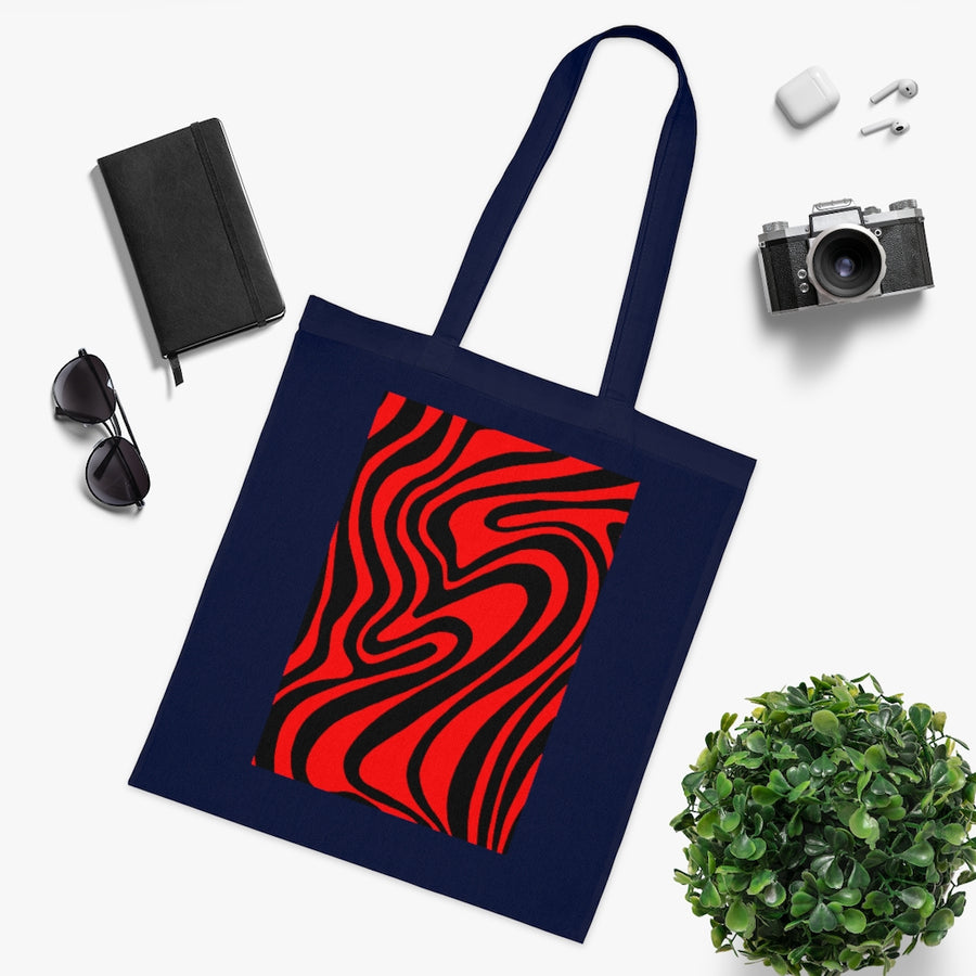 Red & Black Trippy Lines Tote Bag