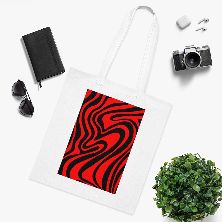 Red & Black Trippy Lines Tote Bag