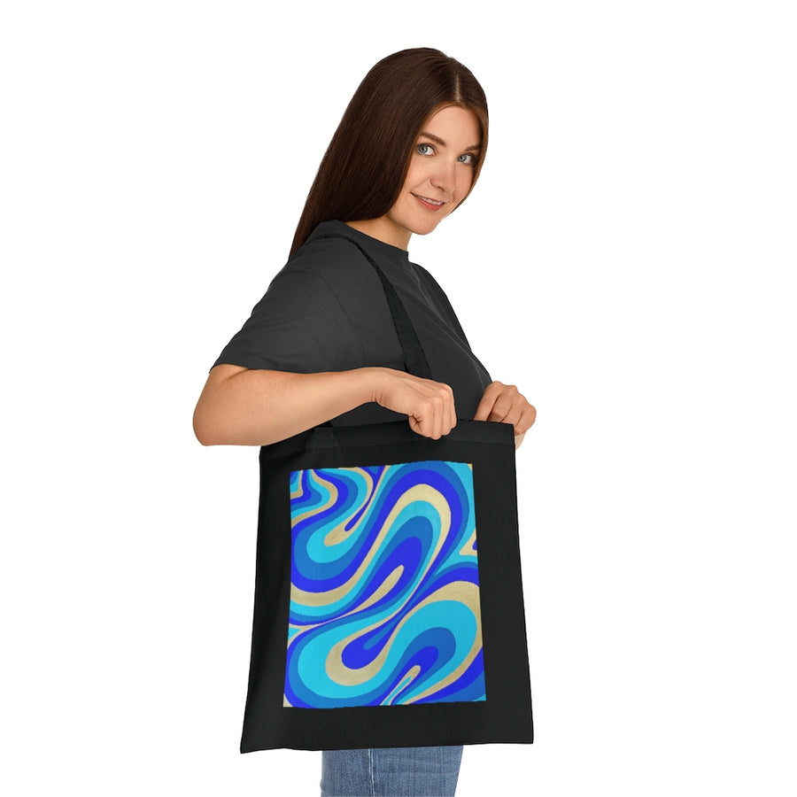 Blue & Gold Trippy Lines Tote