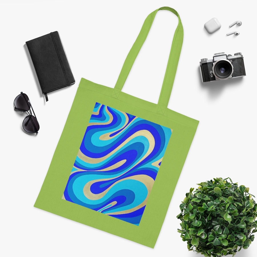 Blue & Gold Trippy Lines Tote