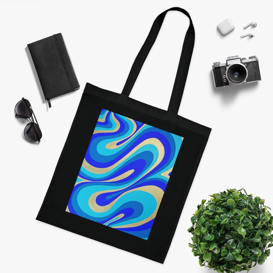 Blue & Gold Trippy Lines Tote