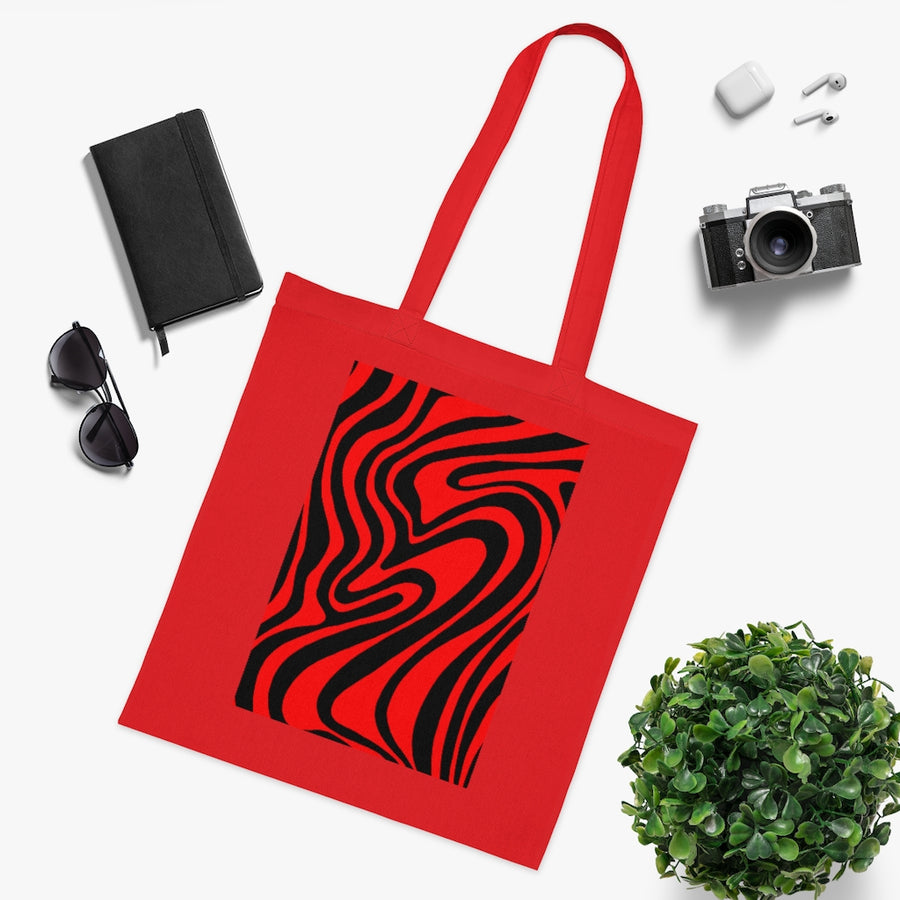 Red & Black Trippy Lines Tote Bag