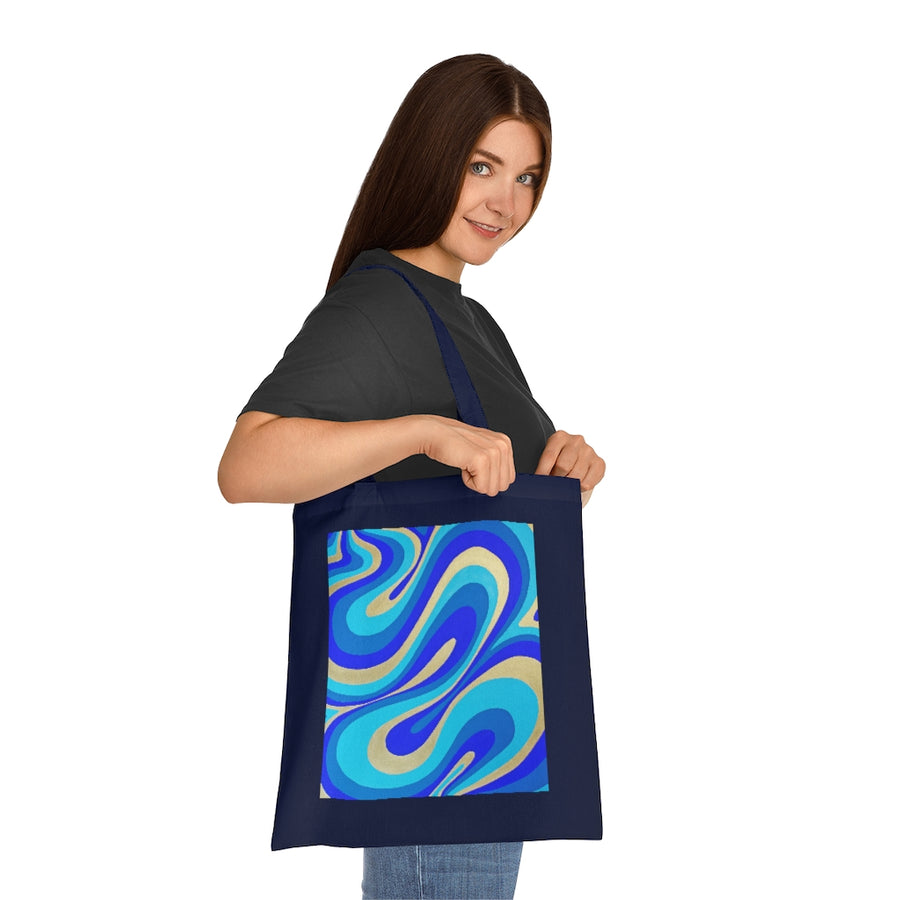 Blue & Gold Trippy Lines Tote