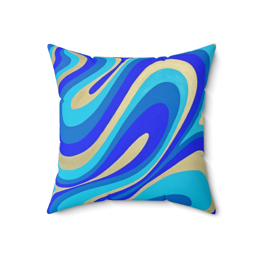 Blue & Gold Trippy Lines Throw Pillow