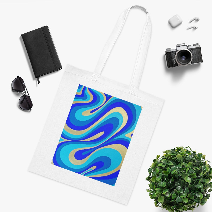 Blue & Gold Trippy Lines Tote