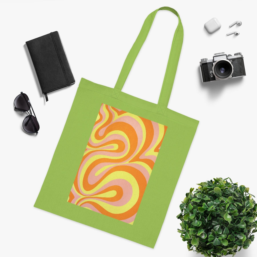 Orange, Yellow & Pink Trippy Lines Tote Bag