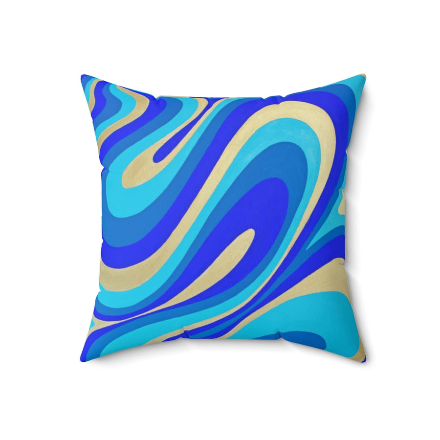 Blue & Gold Trippy Lines Throw Pillow