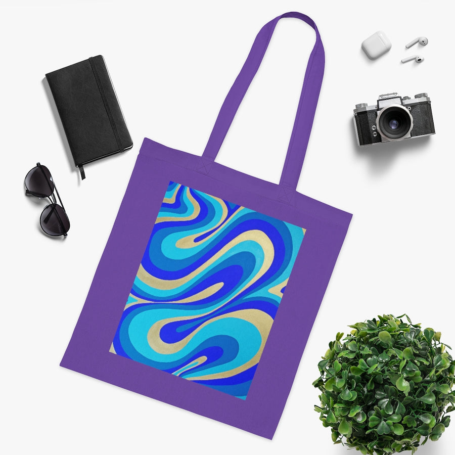 Blue & Gold Trippy Lines Tote