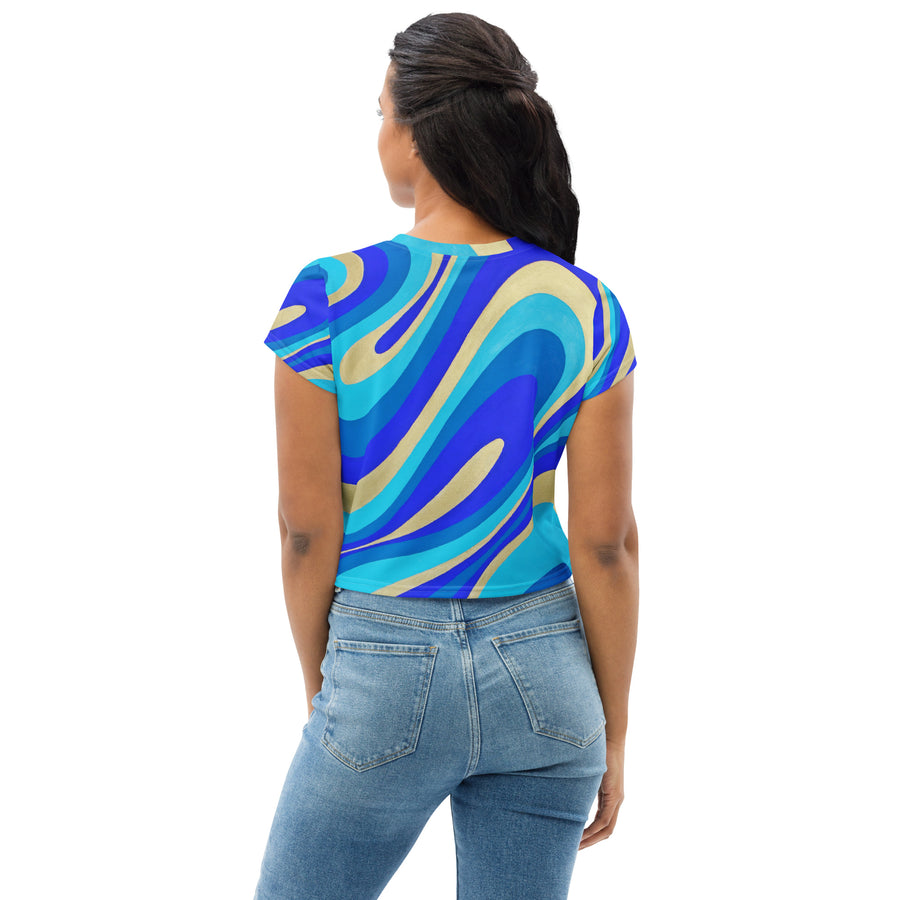 Blue & Gold Trippy Lines Crop Top