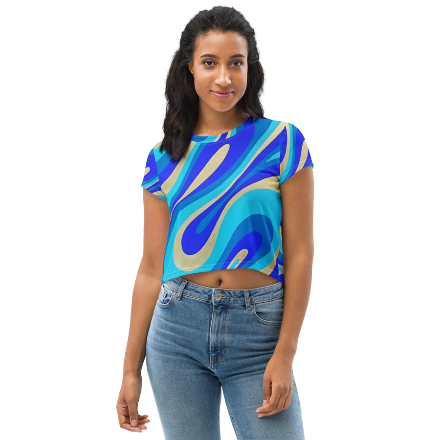 Blue & Gold Trippy Lines Crop Top