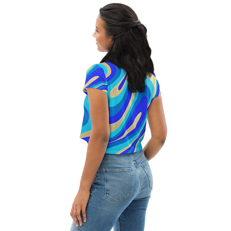 Blue & Gold Trippy Lines Crop Top