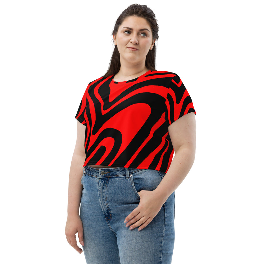 Black & Red Trippy Lines Crop Top