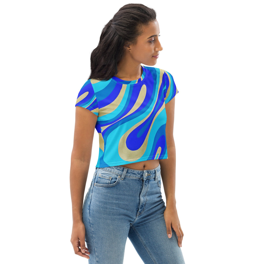 Blue & Gold Trippy Lines Crop Top