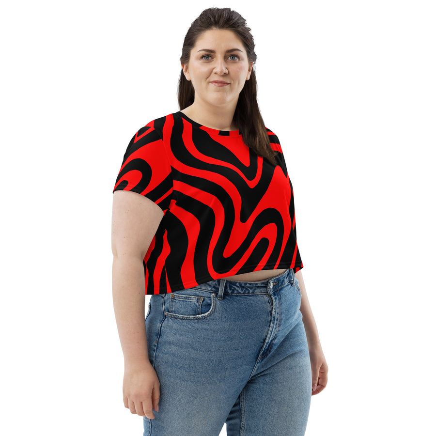 Black & Red Trippy Lines Crop Top