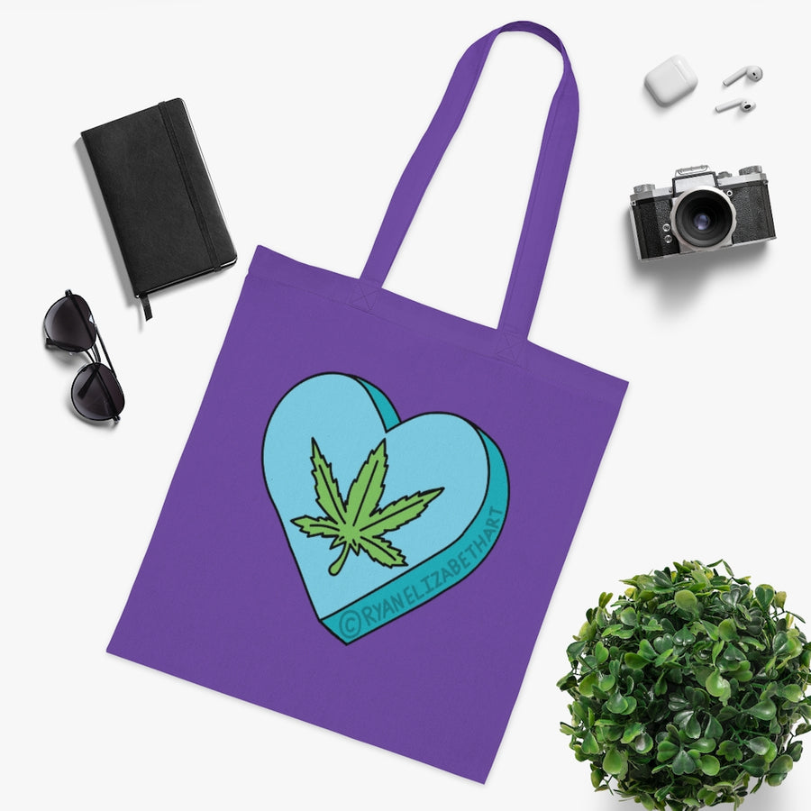 Weed Leaf Candy Heart Tote