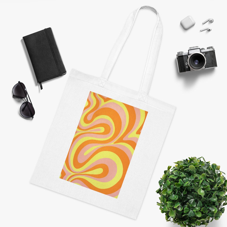 Orange, Yellow & Pink Trippy Lines Tote Bag