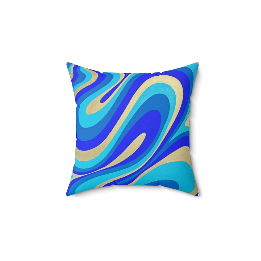 Blue & Gold Trippy Lines Throw Pillow