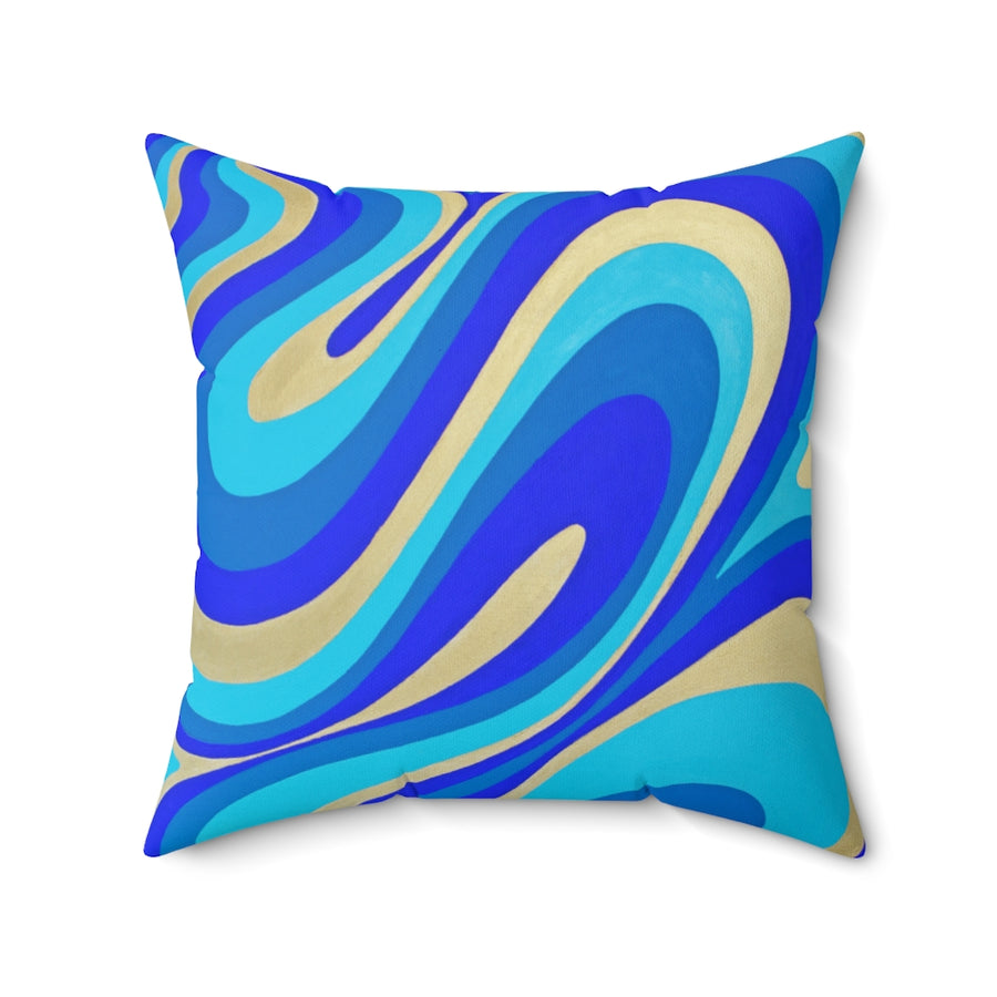 Blue & Gold Trippy Lines Throw Pillow