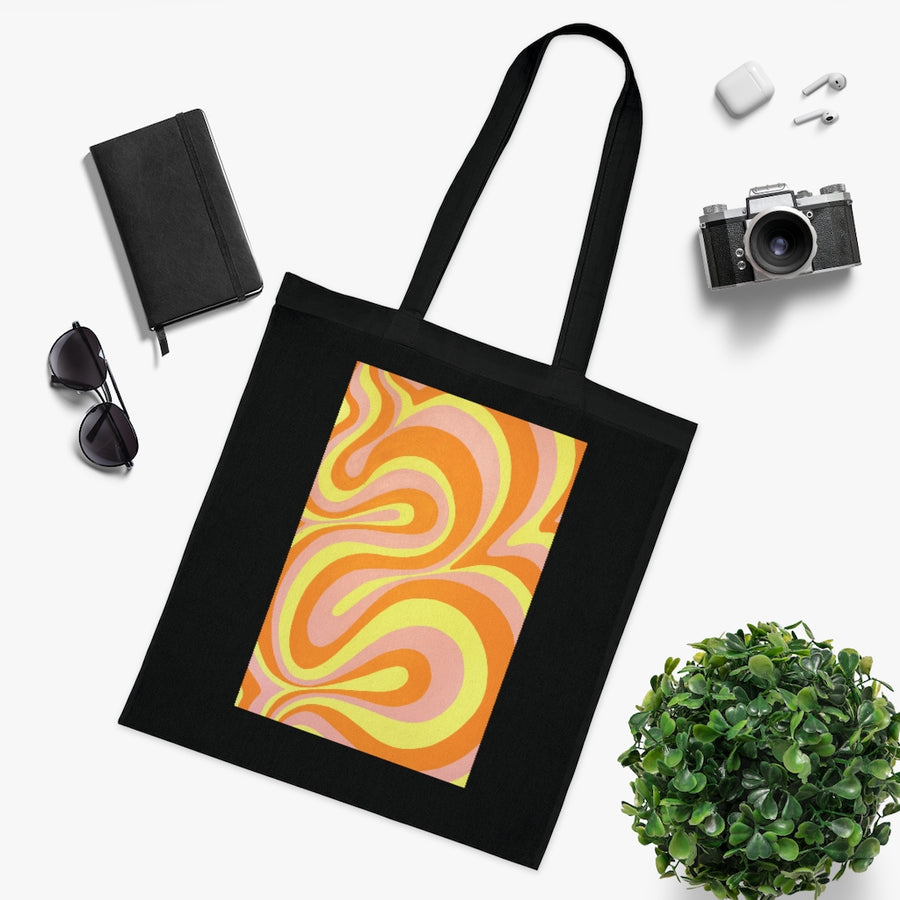 Orange, Yellow & Pink Trippy Lines Tote Bag