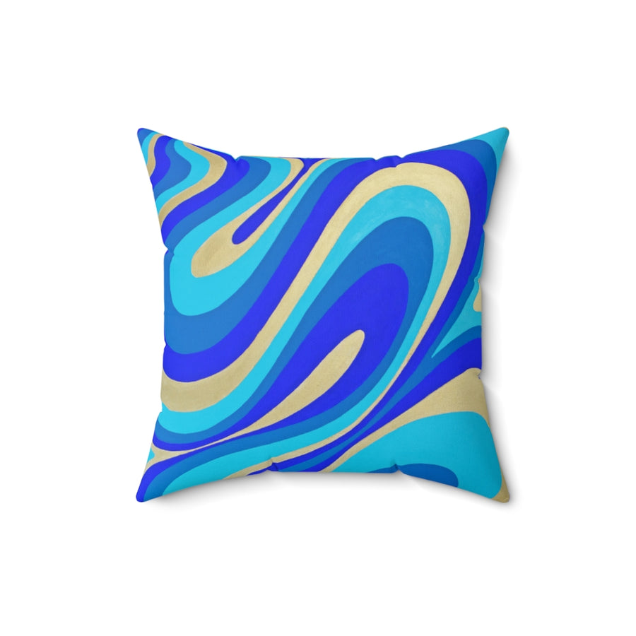 Blue & Gold Trippy Lines Throw Pillow