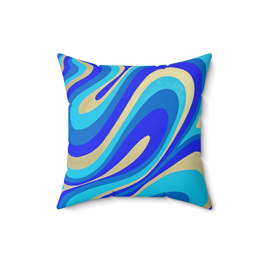 Blue & Gold Trippy Lines Throw Pillow