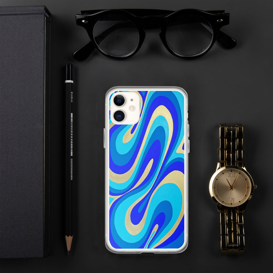 Blue & Gold Trippy Lines iPhone Case