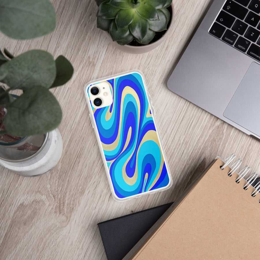 Blue & Gold Trippy Lines iPhone Case