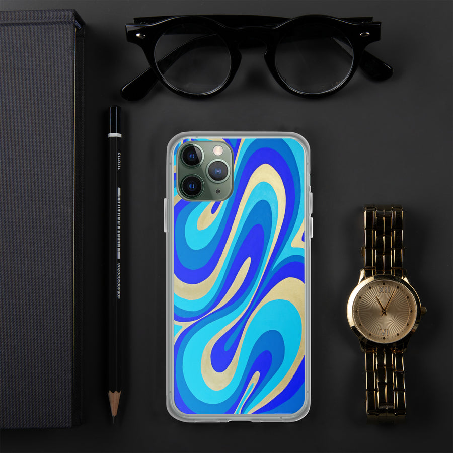 Blue & Gold Trippy Lines iPhone Case