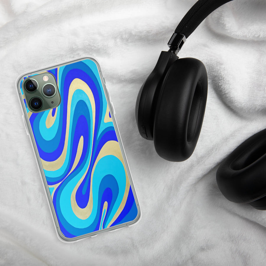 Blue & Gold Trippy Lines iPhone Case