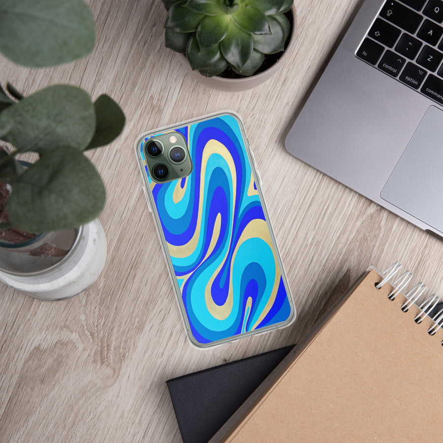 Blue & Gold Trippy Lines iPhone Case