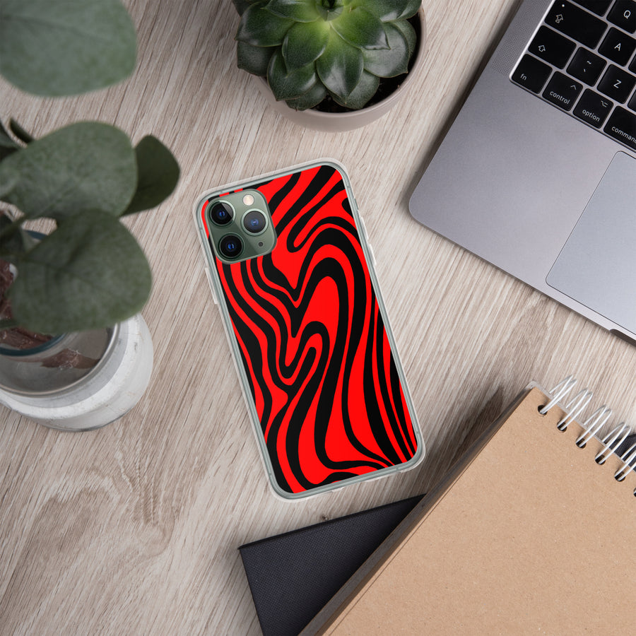 Red & Black trippy Lines iPhone Case