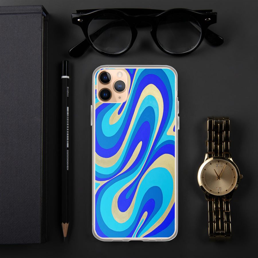 Blue & Gold Trippy Lines iPhone Case