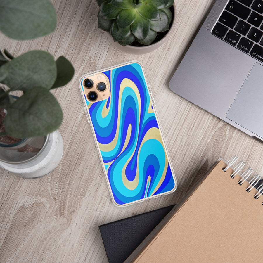 Blue & Gold Trippy Lines iPhone Case