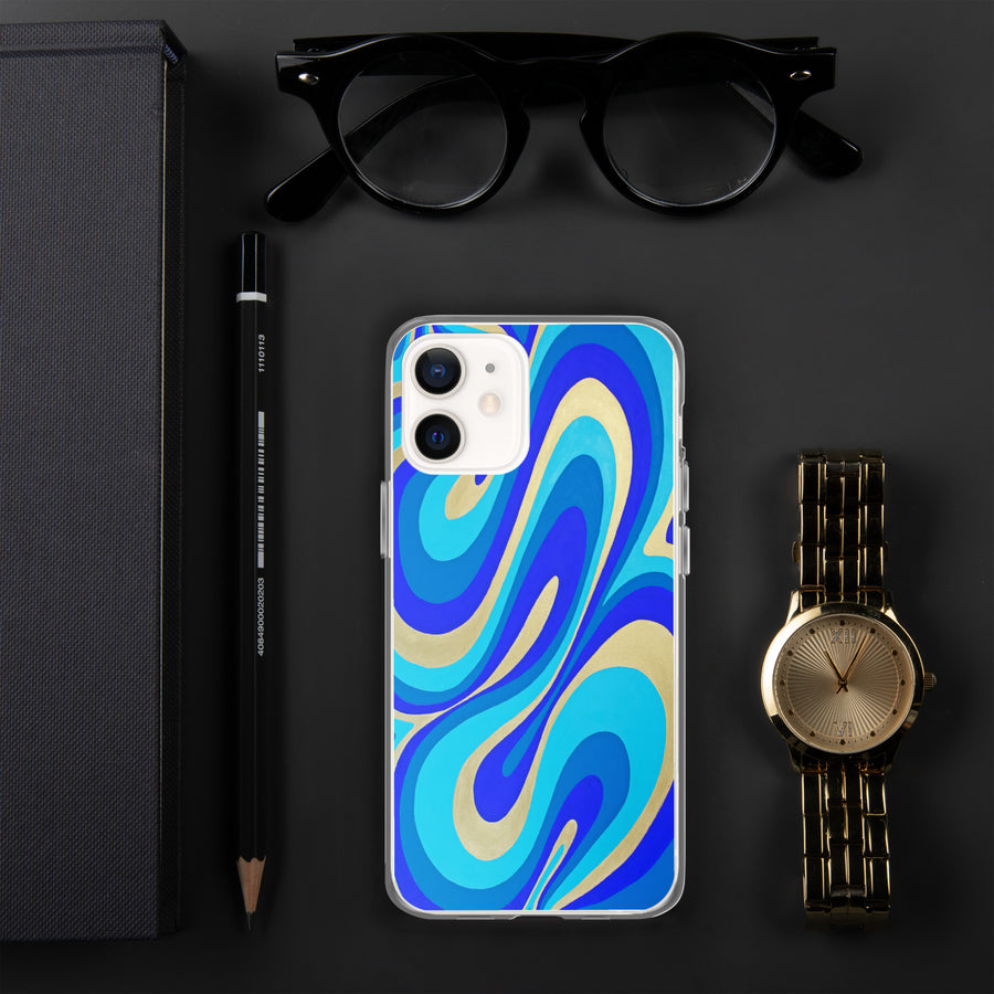 Blue & Gold Trippy Lines iPhone Case