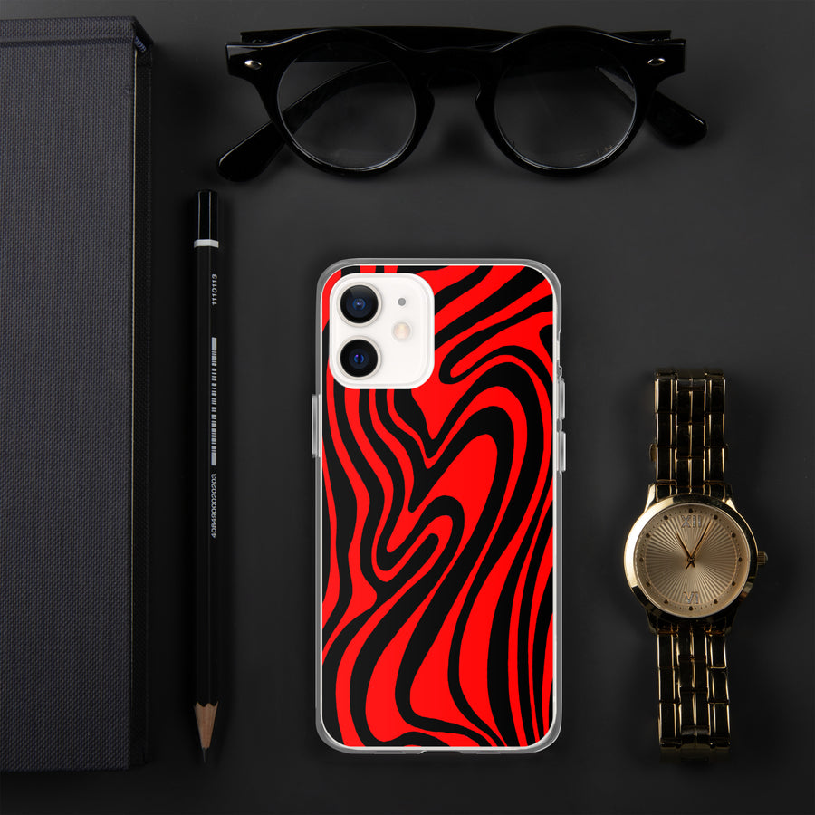 Red & Black trippy Lines iPhone Case