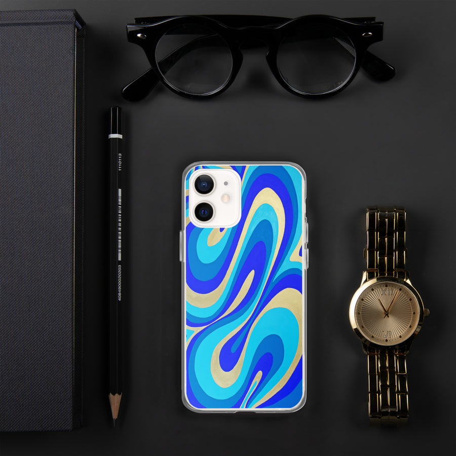 Blue & Gold Trippy Lines iPhone Case