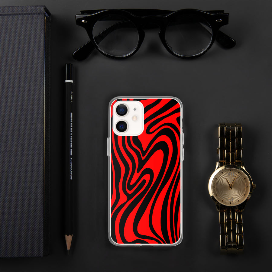 Red & Black trippy Lines iPhone Case