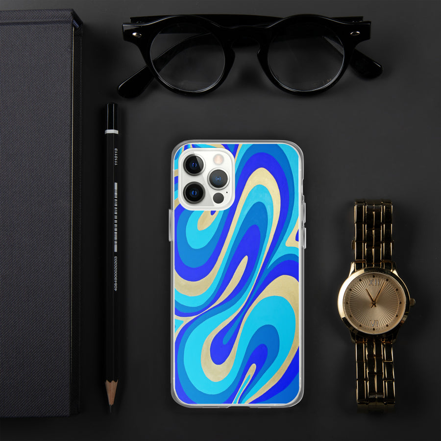 Blue & Gold Trippy Lines iPhone Case