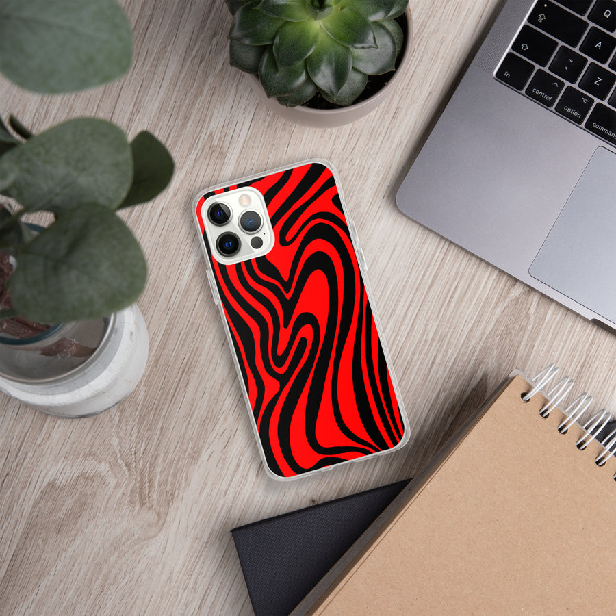 Red & Black trippy Lines iPhone Case