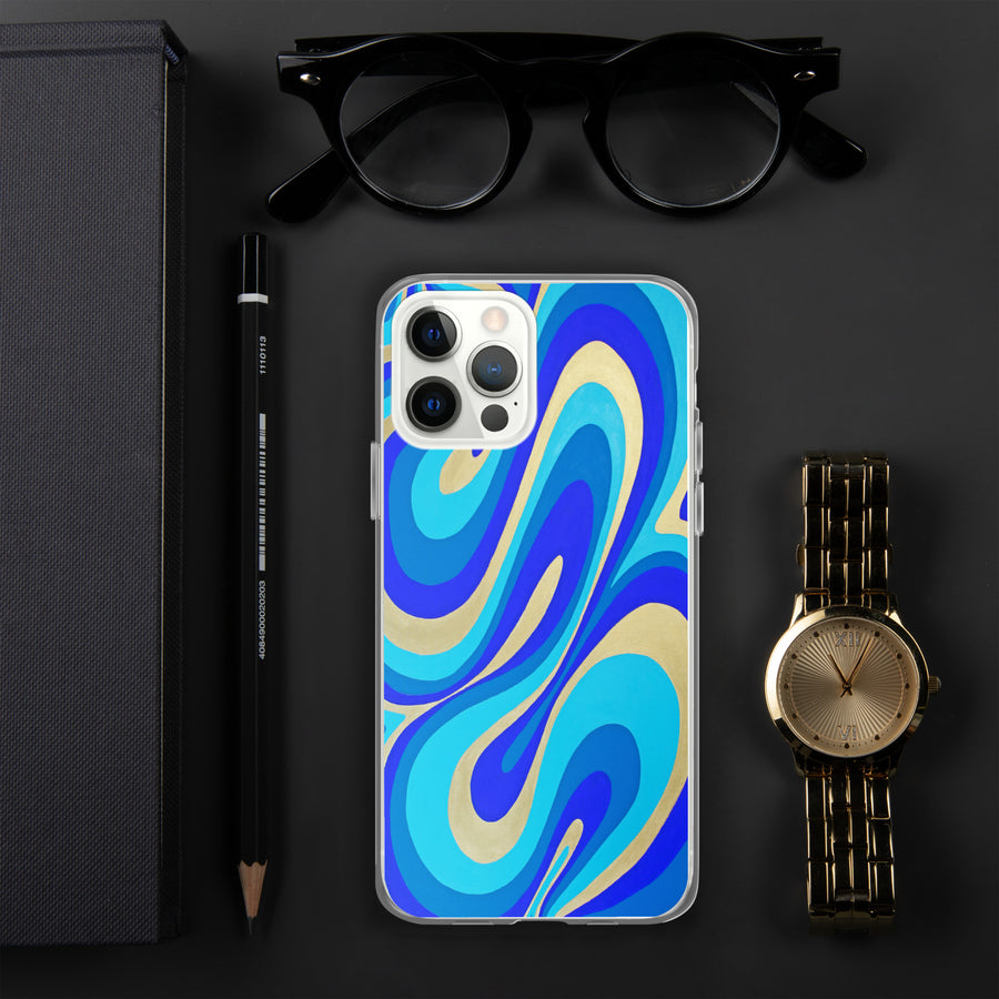 Blue & Gold Trippy Lines iPhone Case