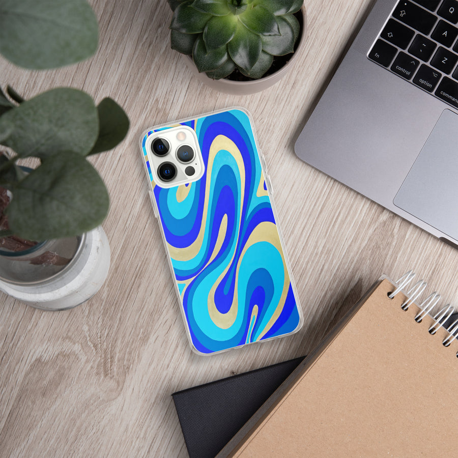 Blue & Gold Trippy Lines iPhone Case