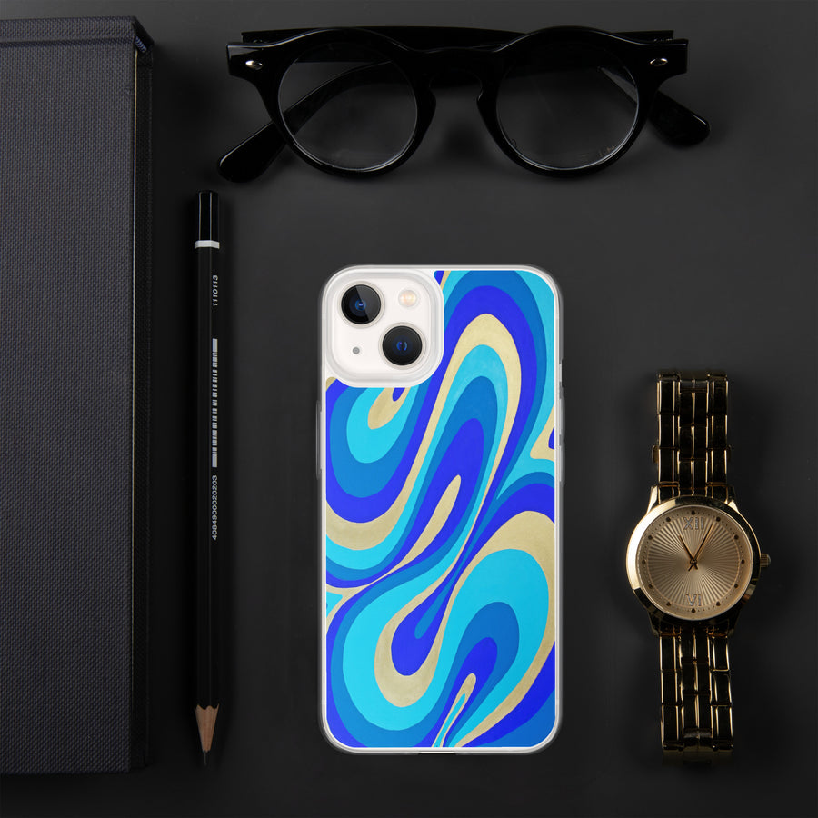 Blue & Gold Trippy Lines iPhone Case