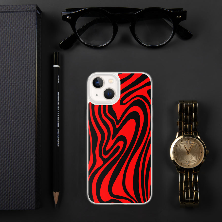 Red & Black trippy Lines iPhone Case