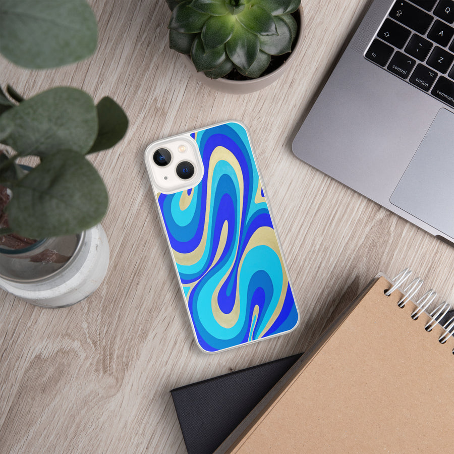 Blue & Gold Trippy Lines iPhone Case