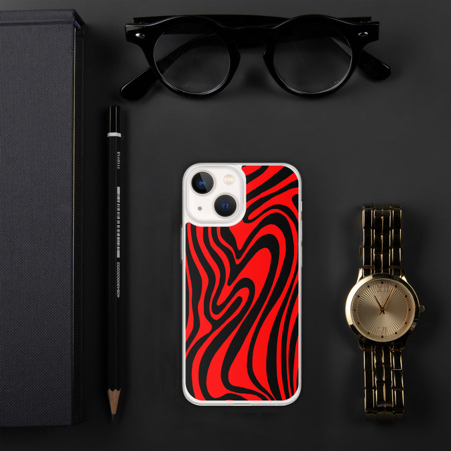 Red & Black trippy Lines iPhone Case