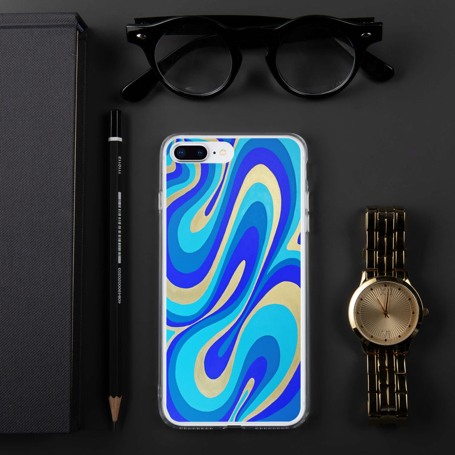 Blue & Gold Trippy Lines iPhone Case