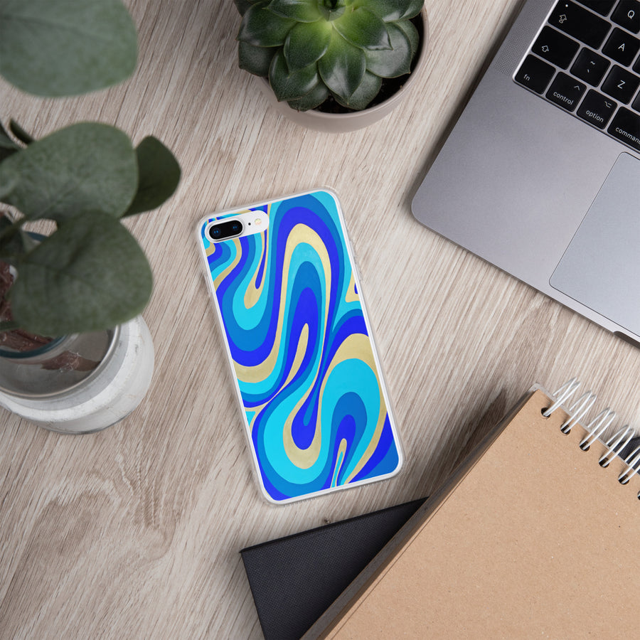 Blue & Gold Trippy Lines iPhone Case